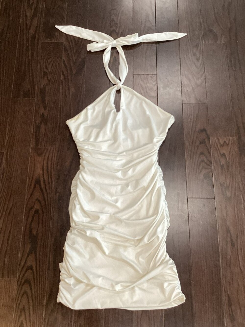 Princess Polly White Ruched Cross-Front Tie Back Mini Dress - sz 6